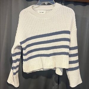 Pink Rose Women's Knit Sweater - Cream and Blue Stripes